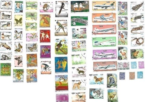 64 Timbres du Cambodge (R�publique Khm�re de Kampuch�a) 0 Le Roc-Saint-Andr� (56)