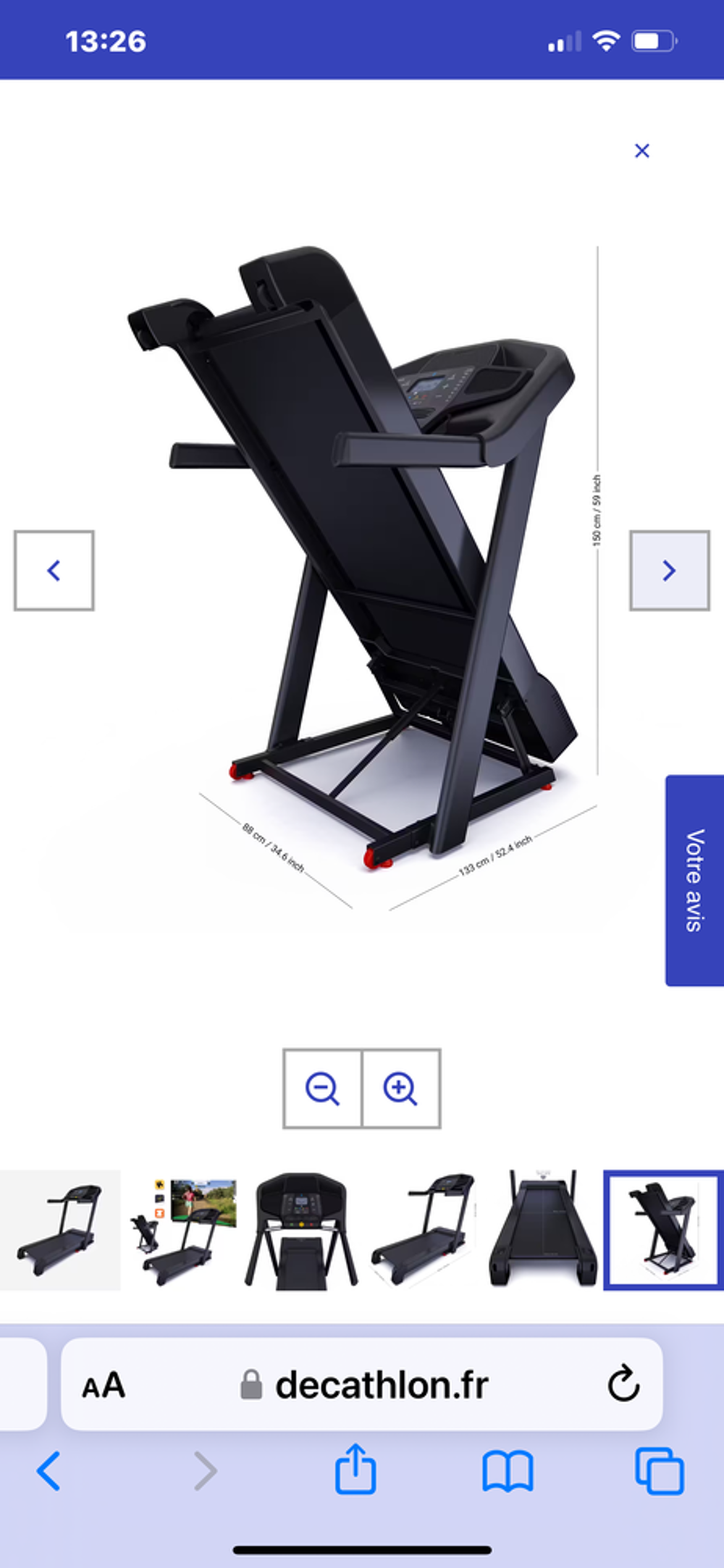 Tapis de course T900D Connect&eacute; et Performant, 18 km/h, 50x14 Sports