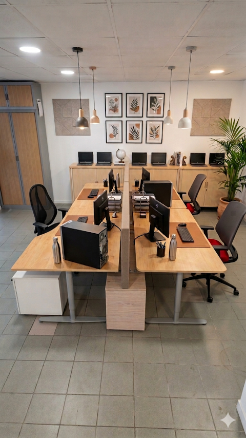 ENSEMBLE DE MOBILIER DE BUREAU AVEC BUREAU LEVANT ET CAISSON 159 59500 Douai
