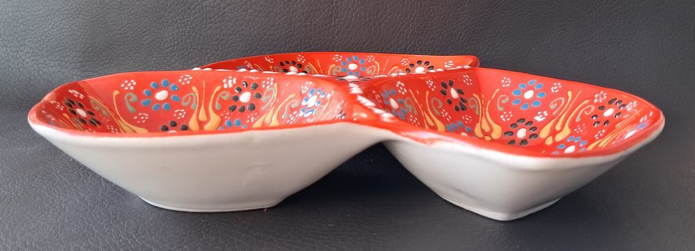 plateau ap&eacute;ritif en c&eacute;ramique turque orange peint et decor&eacute; Cuisine