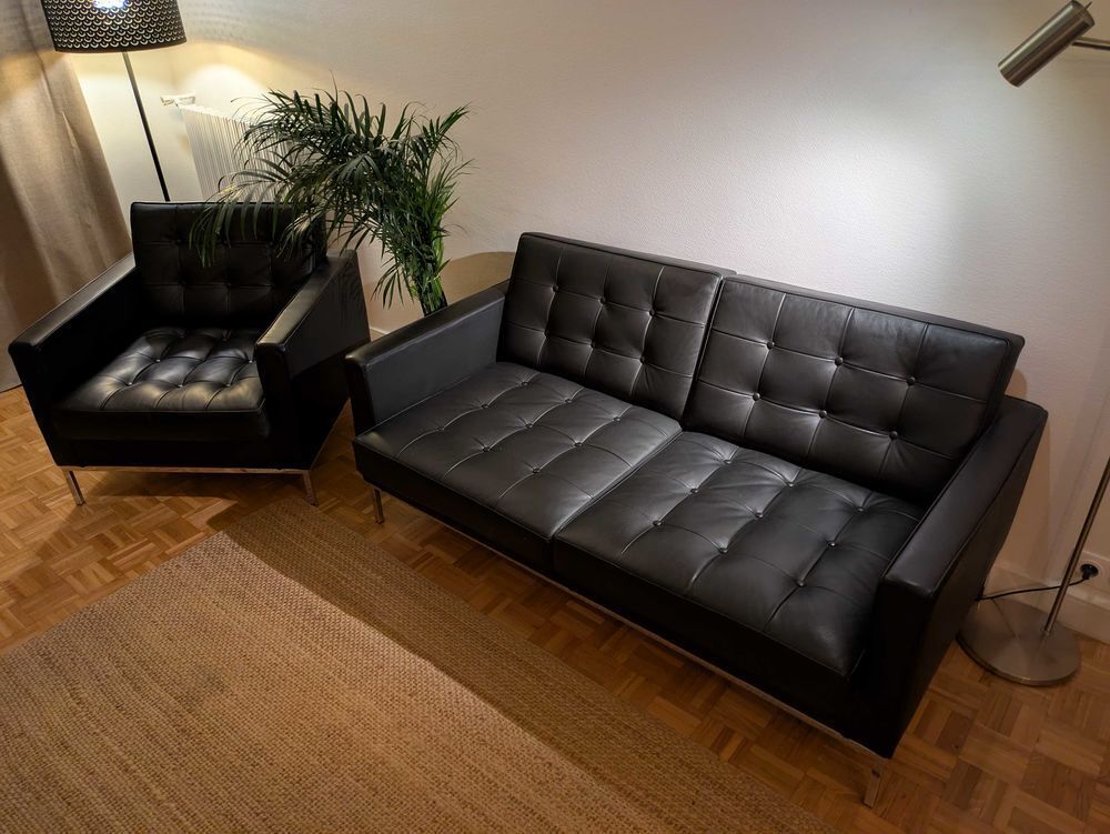 canap&eacute;+ fauteuil design en cuir Made in Italie Meubles