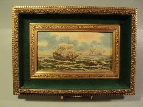 Tableau Ancien Marine Navires Voiliers Sign�e XX�me. 90 Loches (37)