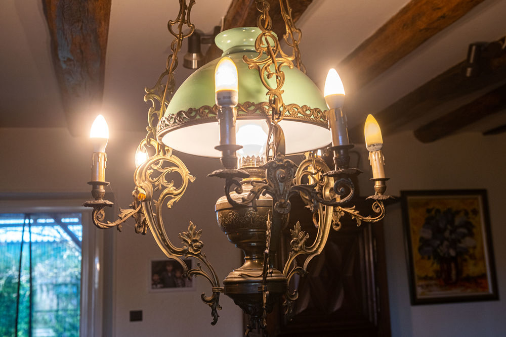 Suspension avec opaline verte,fin 19&egrave;me si&egrave;cle Décoration
