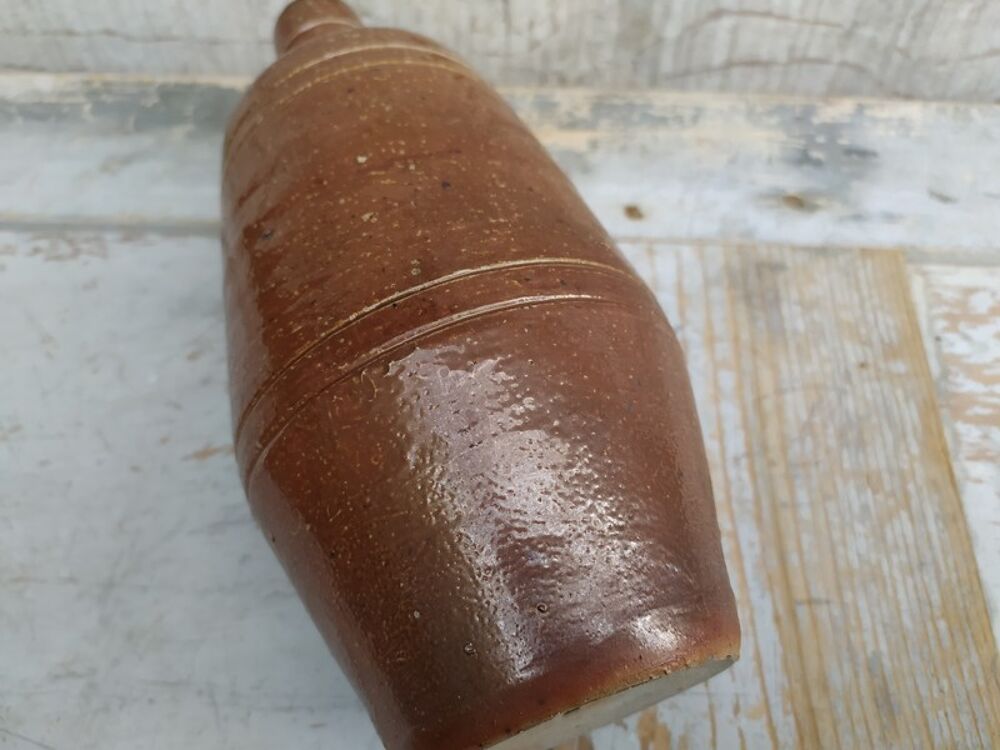 Ancienne Bouteille &Eacute;vas&eacute;e Vase Gr&egrave;s Brun Décoration