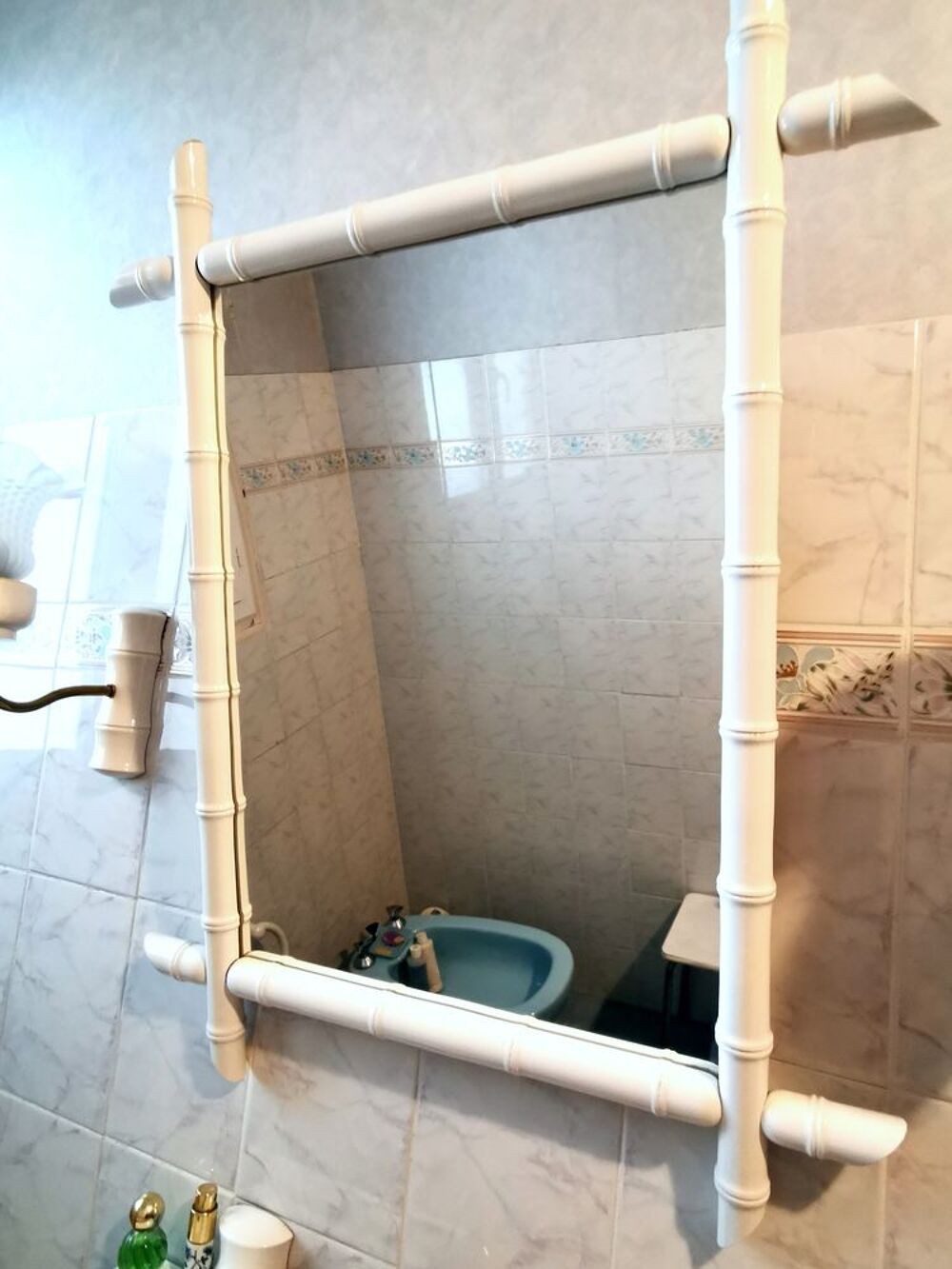 Ensemble pour salle de bain fa&ccedil;on bambou blanc Décoration