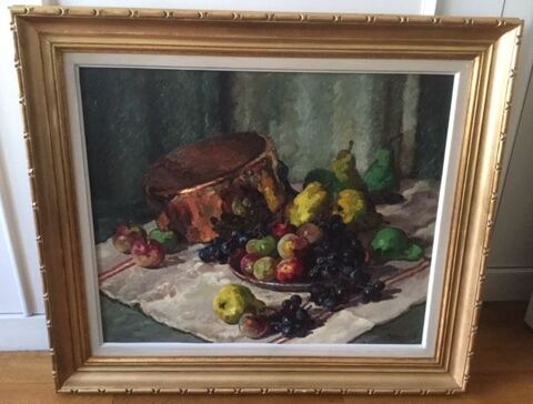 Tableau Huile sur toile Nature morte aux fruits Sign� 650 Lyon 6 (69)