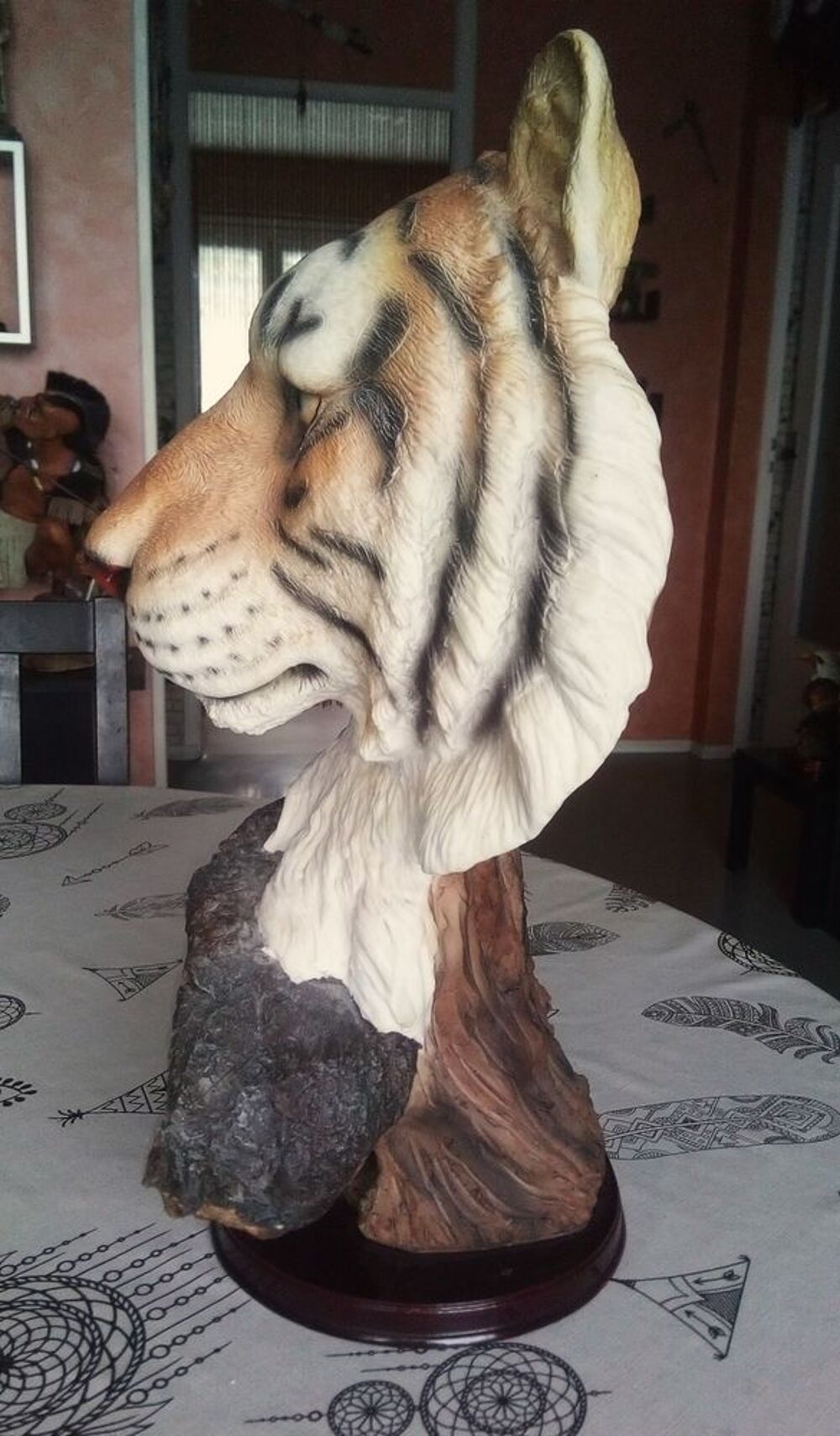 Exceptionnelle statue moulage t&ecirc;te de tigre r&eacute;sine 40 cm Décoration