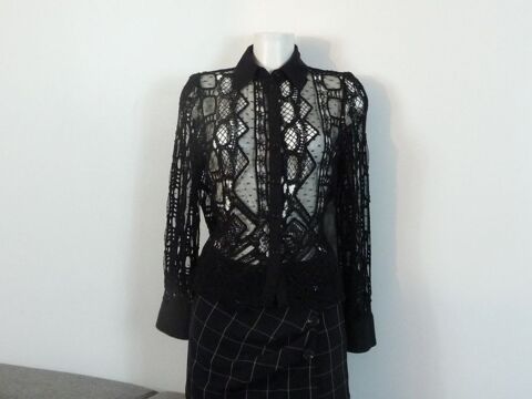 Blouse/ Chemisier Noir Ajouré en Crochet, Lin et Tulle-Zara 25 Paris 15 (75)