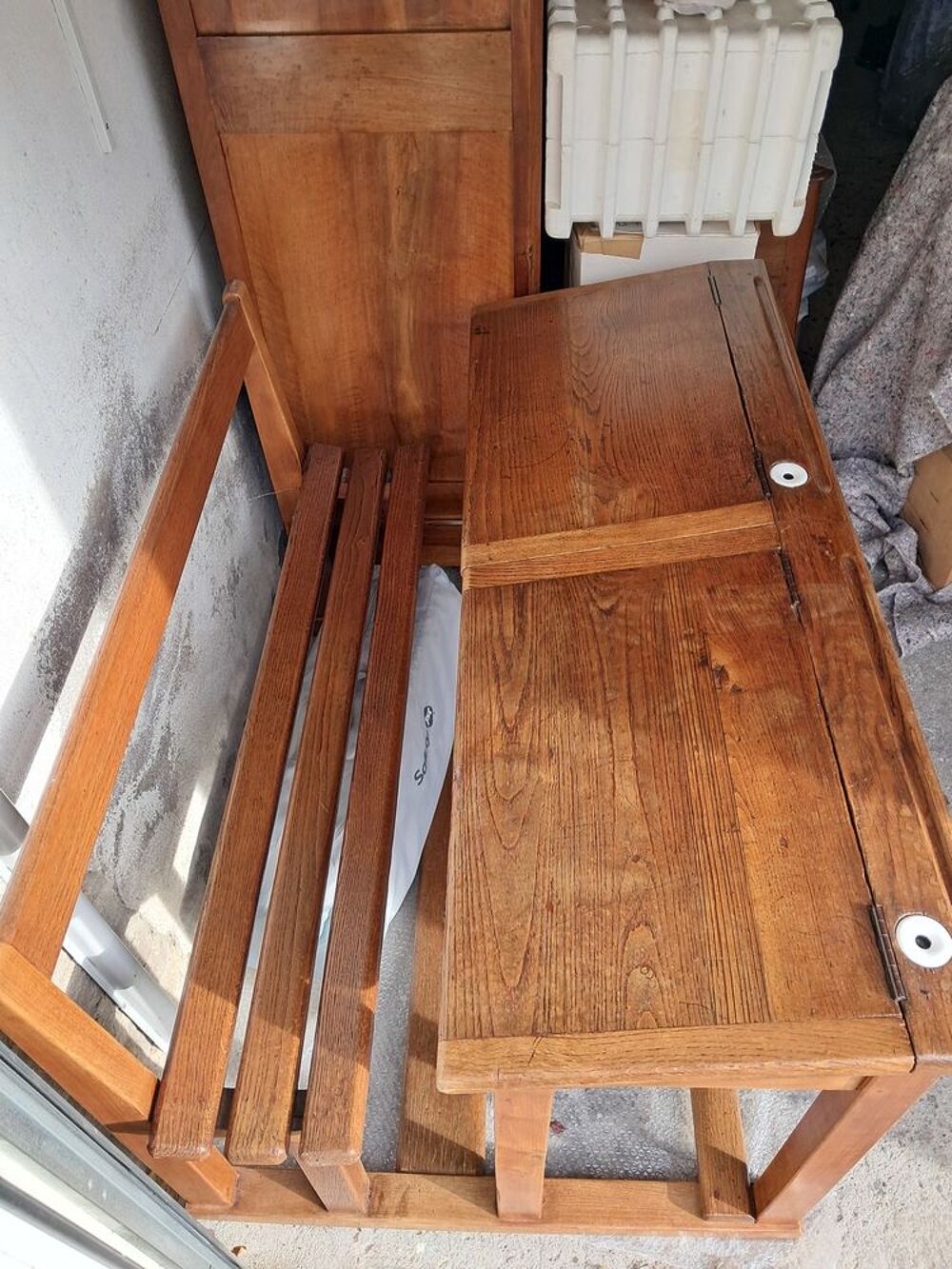  BUREAU ANCIEN &eacute;colier 2 places (avec encriers) Meubles