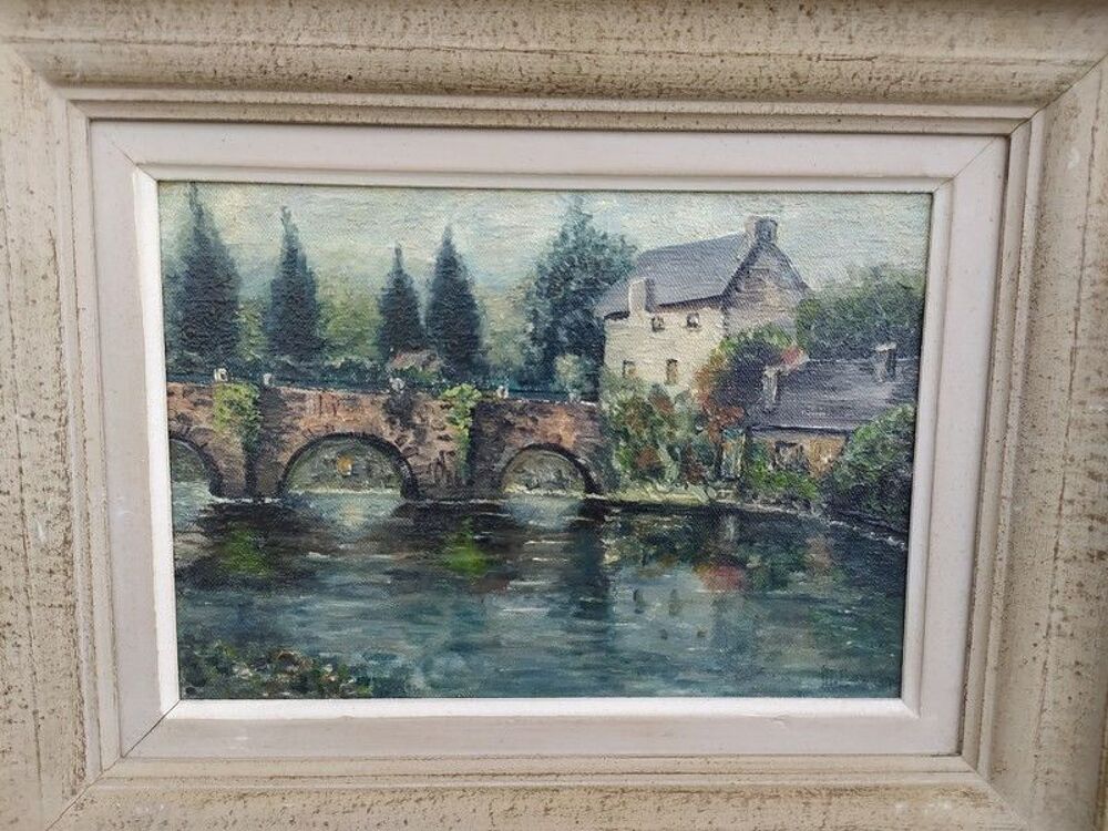 Tableau Pont Fleuri &agrave; Quimperl&eacute; Sign&eacute; M. Fazan 