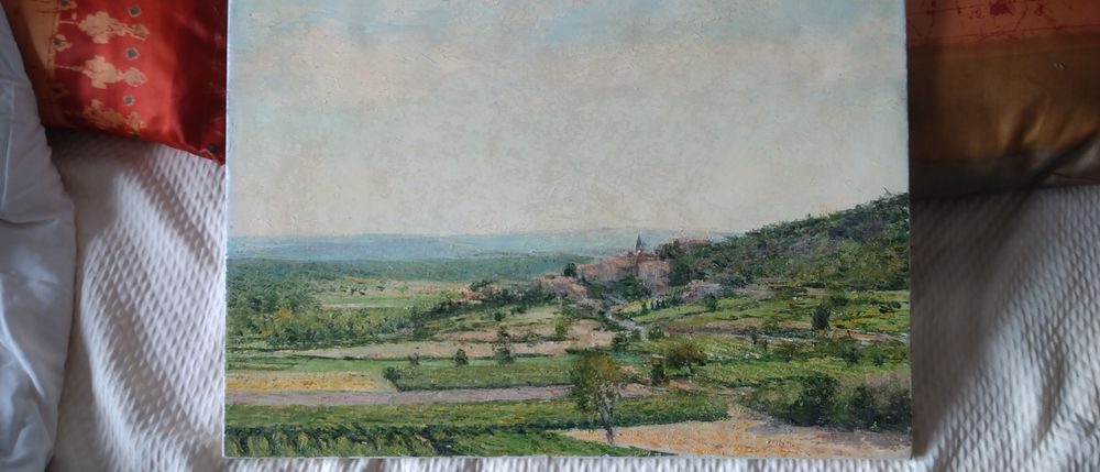 Peinture au couteau village D�coration