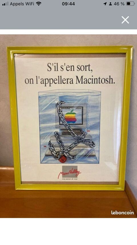Affiche publicitaire originale de 1991 Apple S'il s'en sort, on l'appellera Macintosh 0 Sainte-Geneviève (60)