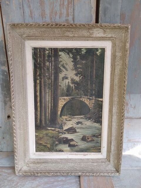 Tableau Paysage Forêt Rivière en Montagne Signé G. Lebon 150 Loches (37)