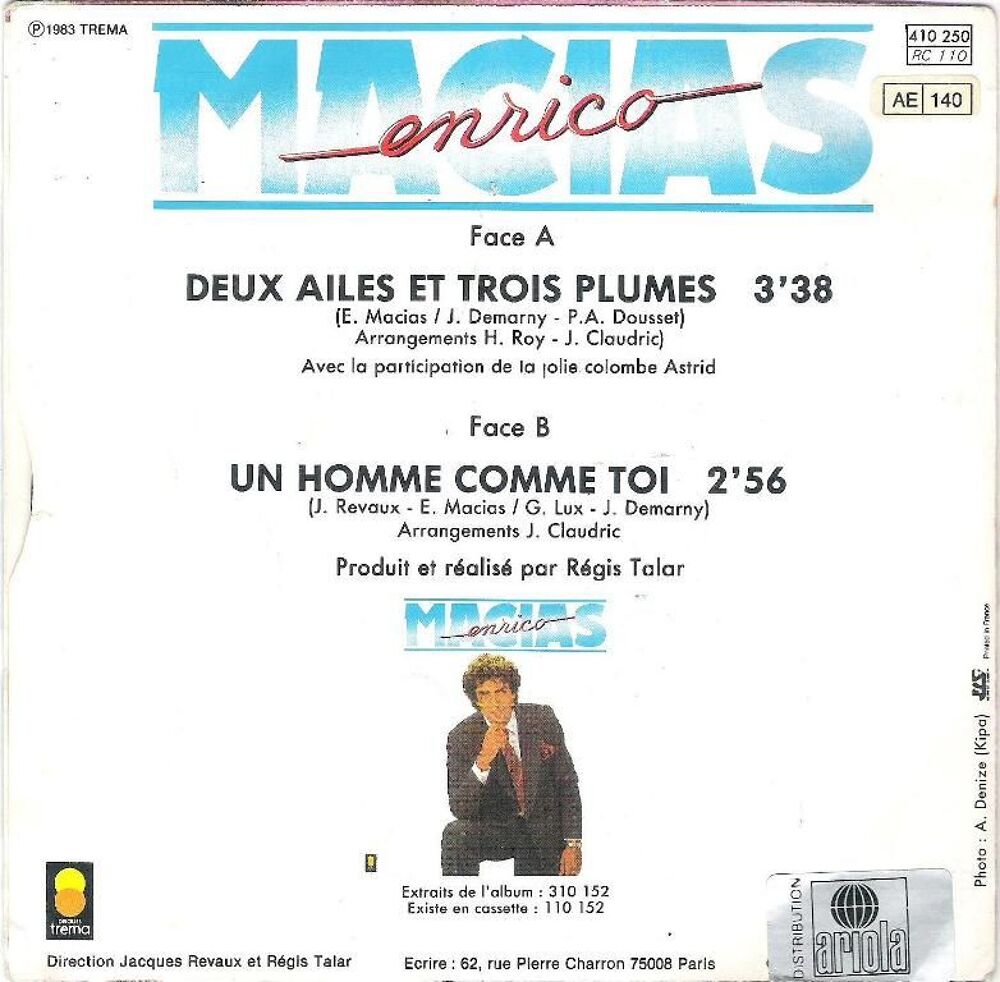 Disque vinyle 45 t Enrico Macias CD et vinyles