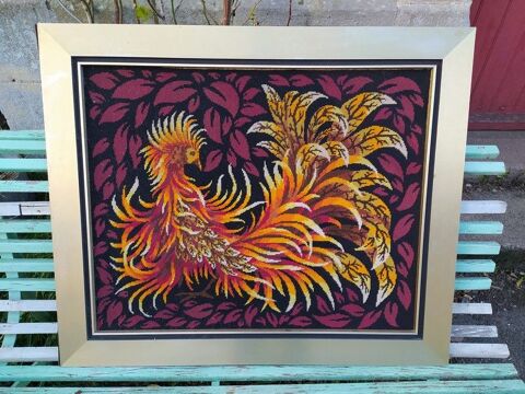 Tableau Tapisserie Oiseau Broderie Vintage 1970 1 Loches (37)