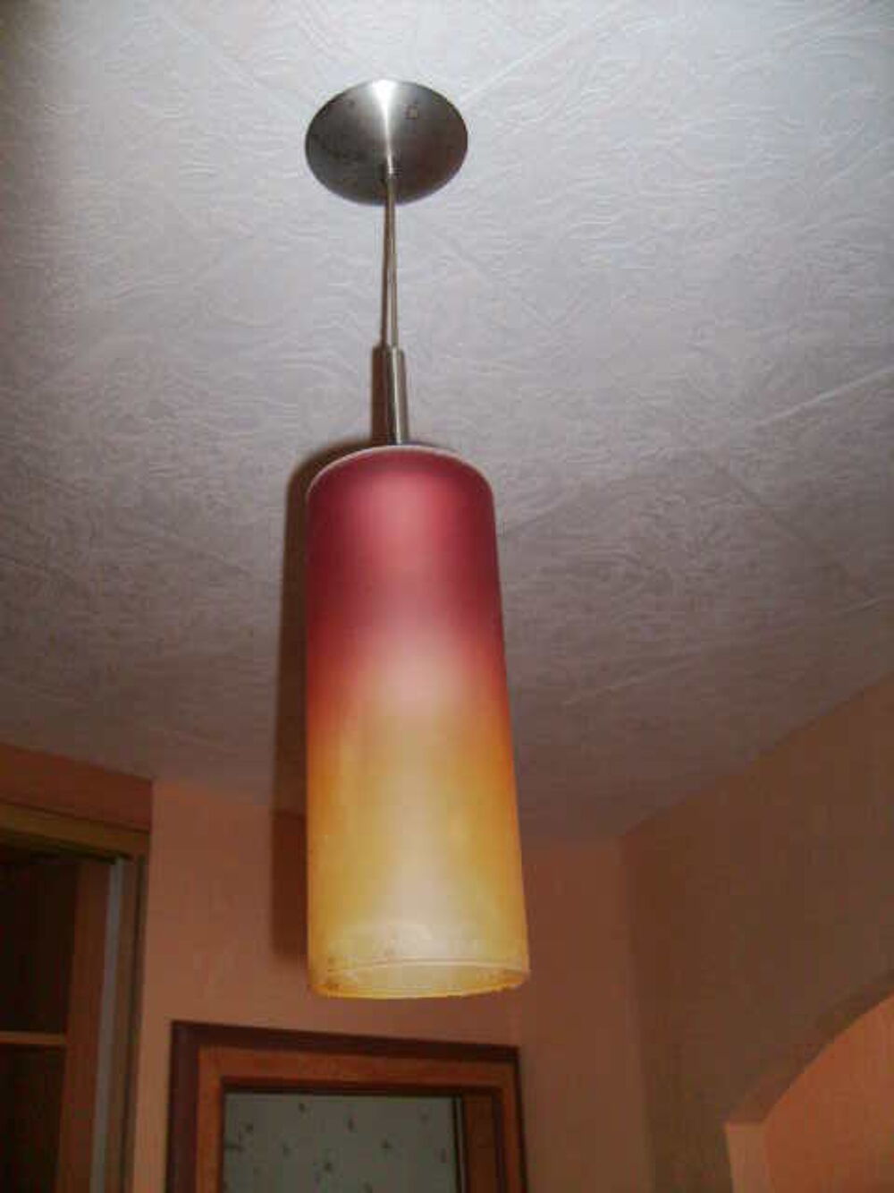 Lampe suspension en verre rose d&eacute;grad&eacute; jaune vintage Décoration
