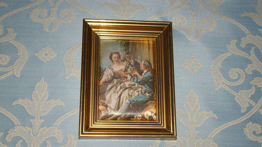 Petit tableau sur soie " Le berger galant " Décoration