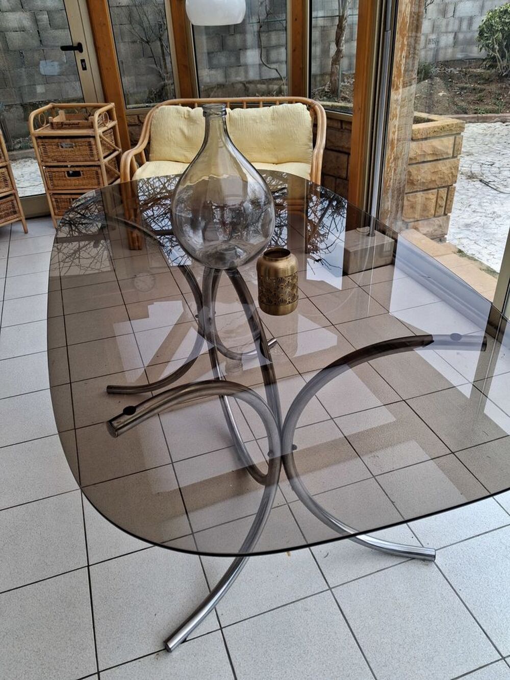 Grande table Verre &amp; pied m&eacute;tal chrom&eacute; - 180x98 cm Meubles