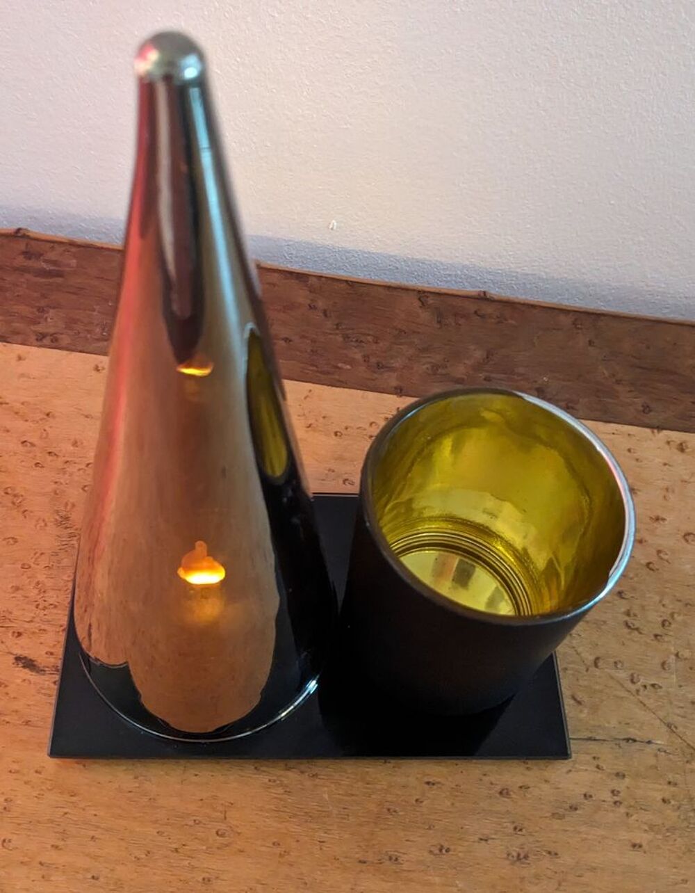 Lampe design en verre de bureau chrome or et noir avec flamm Décoration