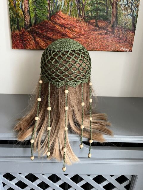 Chapeau Toque Bonnet Coton Vert olive Perles Saint-Prix (95)