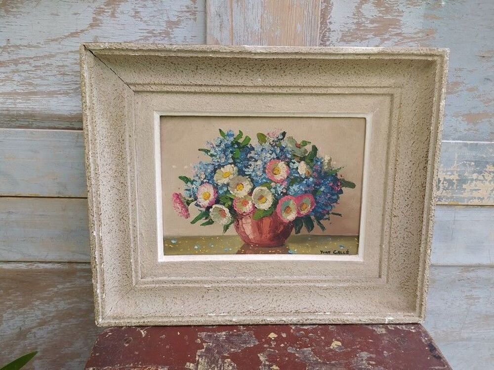 Tableau Bouquet de Fleurs Myosotis Sign&eacute; Yvan Gall&eacute; 