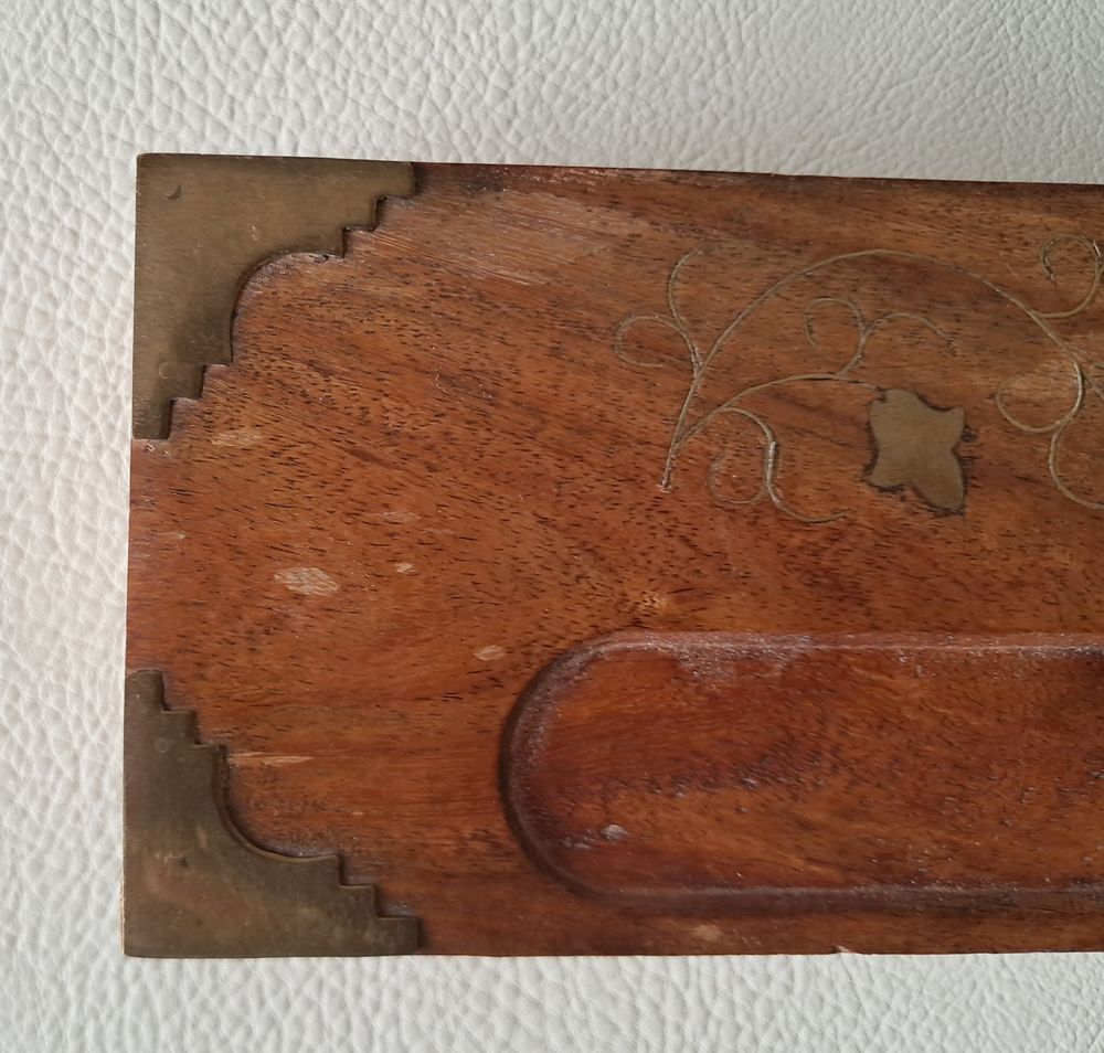 bo&icirc;te en bois exotique avec tiroir + incrusta laiton d' Inde Décoration
