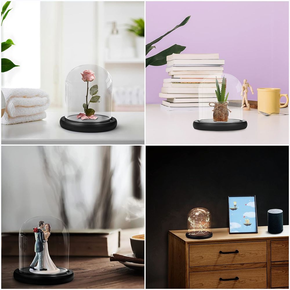 Cloche en Verre avec Socle Noir en Bois 10 cm Décoration