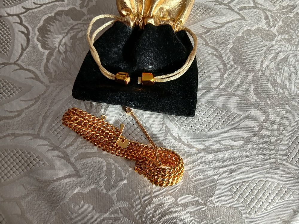  Bracelet mailles gourmette tress&eacute; dor&eacute; or fin brillant Bijoux et montres
