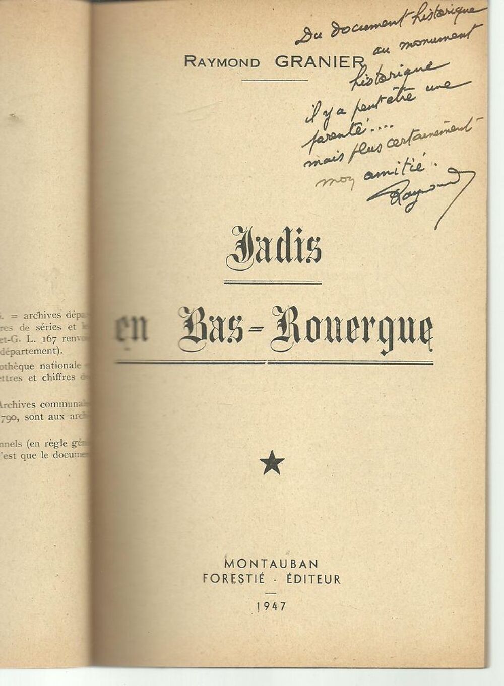 Raymond GRANIER Jadis en bas-Rouergue d&eacute;dicace de l'auteur Livres et BD