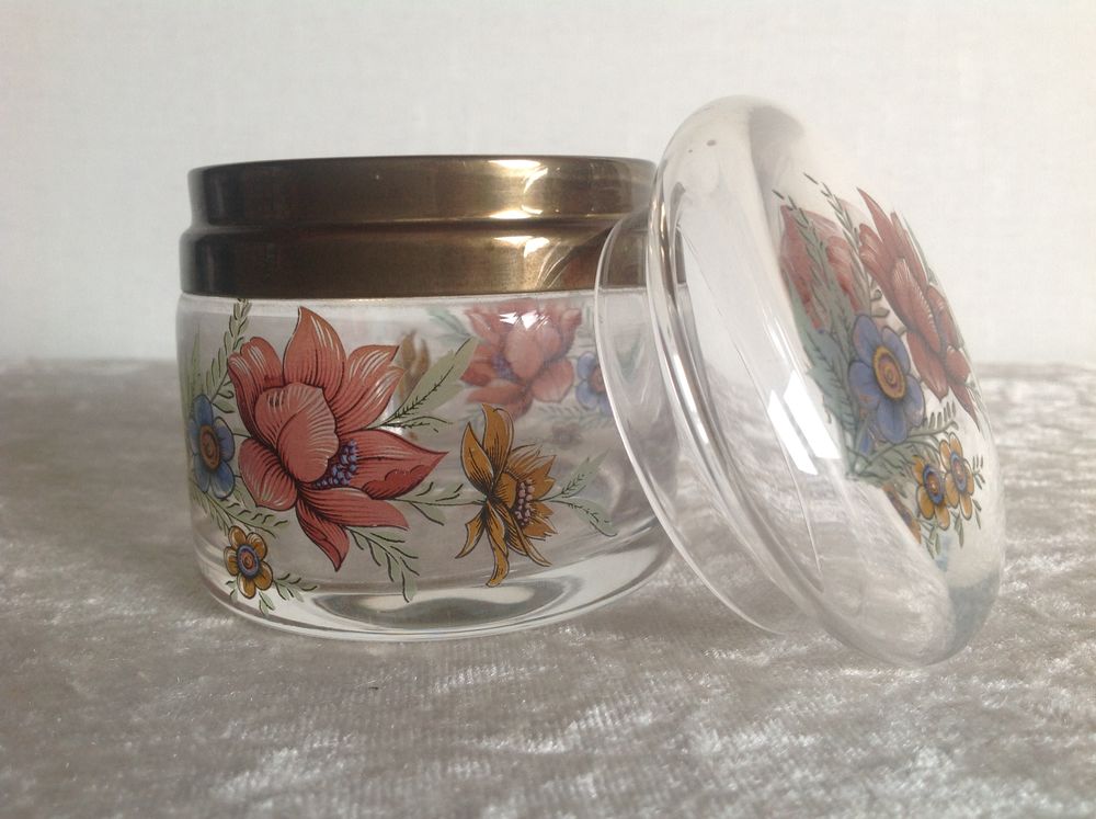 BOITE BONBONNI&Egrave;RE VINTAGE EN VERRE D&Eacute;COR FLEURS Envoi Possib Décoration