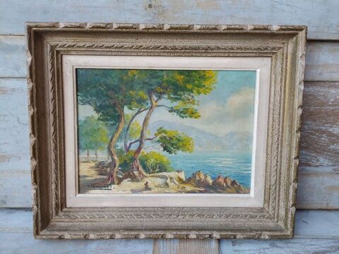 Tableau Paysage Cote d'Azur Cap Martin sign� Andr� Franchet 85 Loches (37)