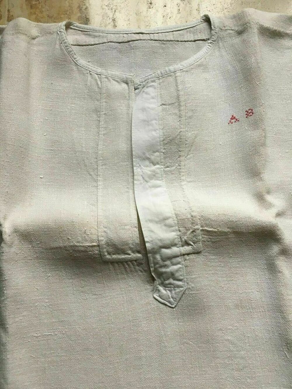 Ancienne CHEMISE LIQUETTE en grosse TOILE coton/lin &eacute;cru Vêtements