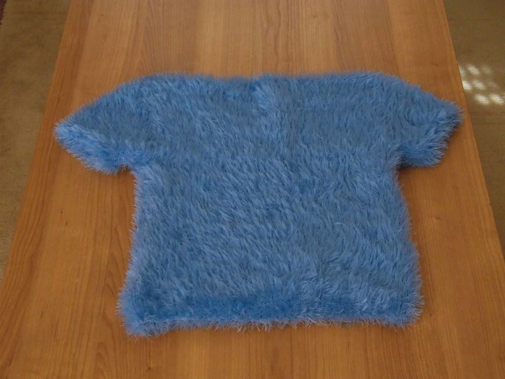 Pull manches courtes col V, Bleu, T. 2 (38) TBE Vêtements