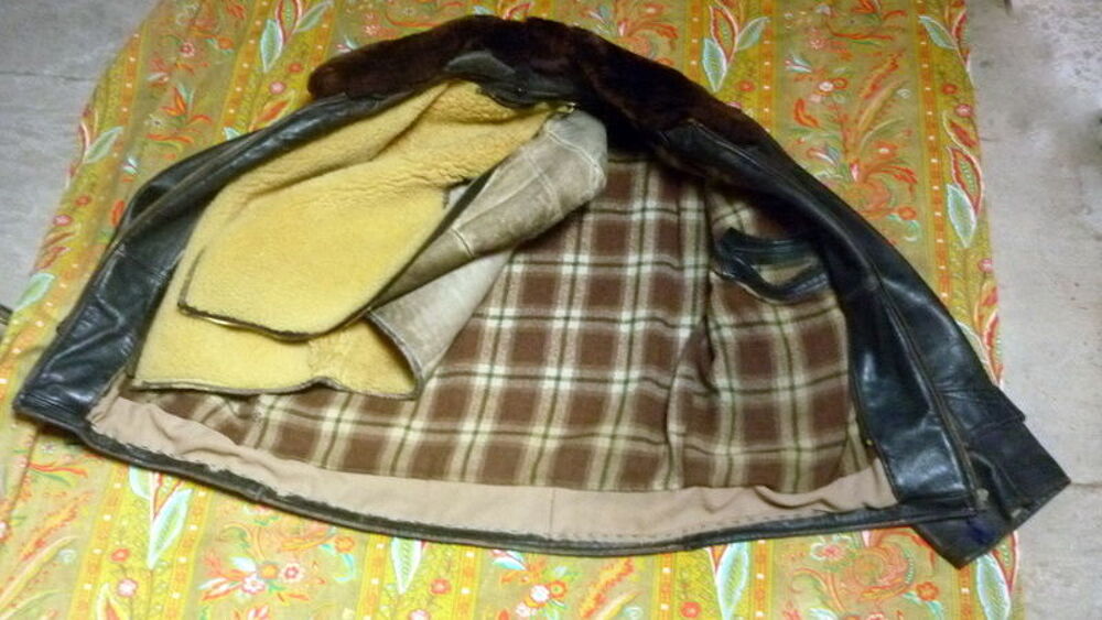 Blouson cuir noir - moto/aviateur + canadienne cuir 1960. Vêtements
