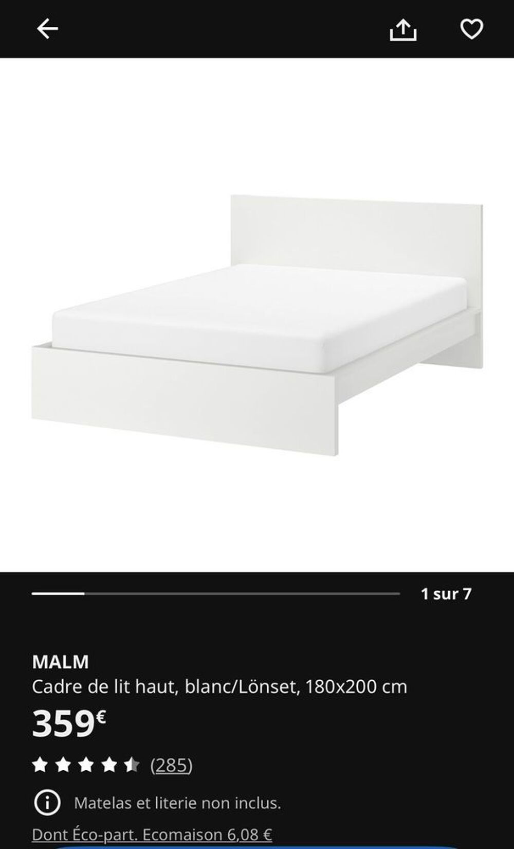 Lit 180 x 200 IKEA MALM 2 places + sommier + matelas - tr&egrave;s bon &eacute;tat Meubles