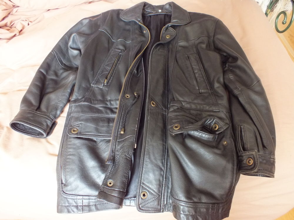 manteau long cuir noir avec doublure Vêtements