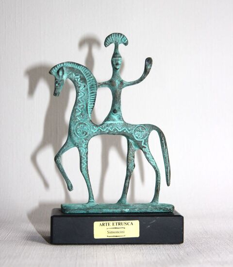 Sculpture cheval �trusque et cavalier en bronze patin� 49 Sceaux (92)