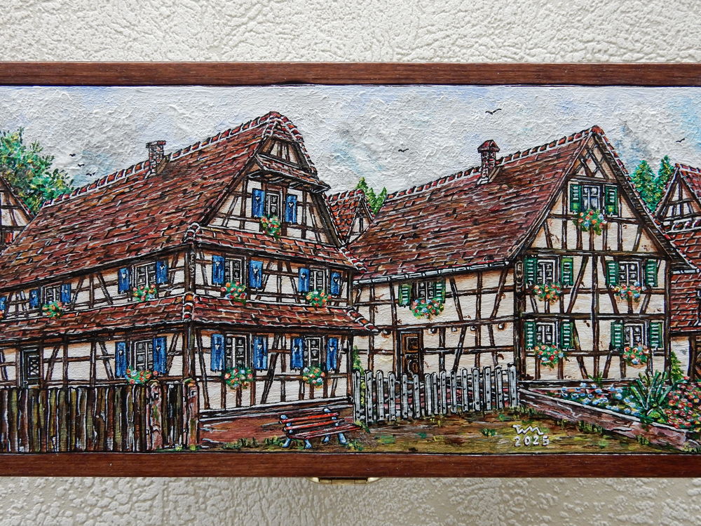 Peintre amateur : Boite en bois avec peinture alsacienne Décoration
