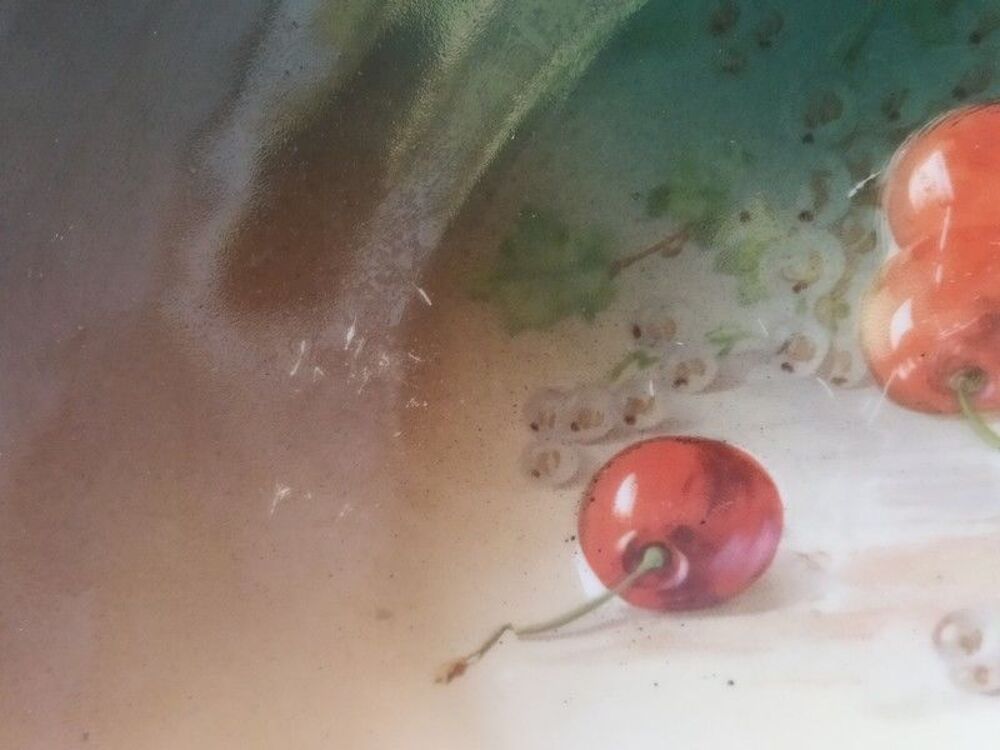 Assiette Porcelaine XIX&egrave;me Moritz Zdekauer Austria Cerises 