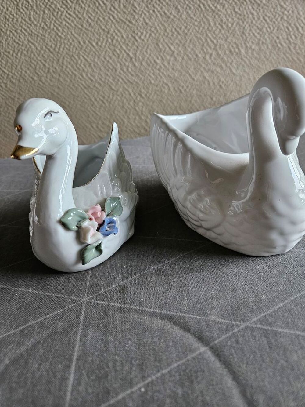 2 cygnes fa&iuml;ence exc.&eacute;tat Décoration