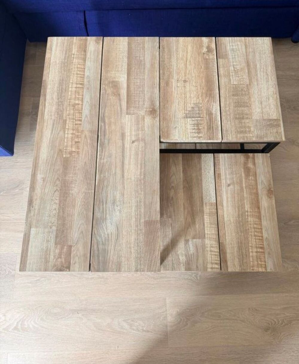 Table basse bois et m&eacute;tal deux niveaux Meubles