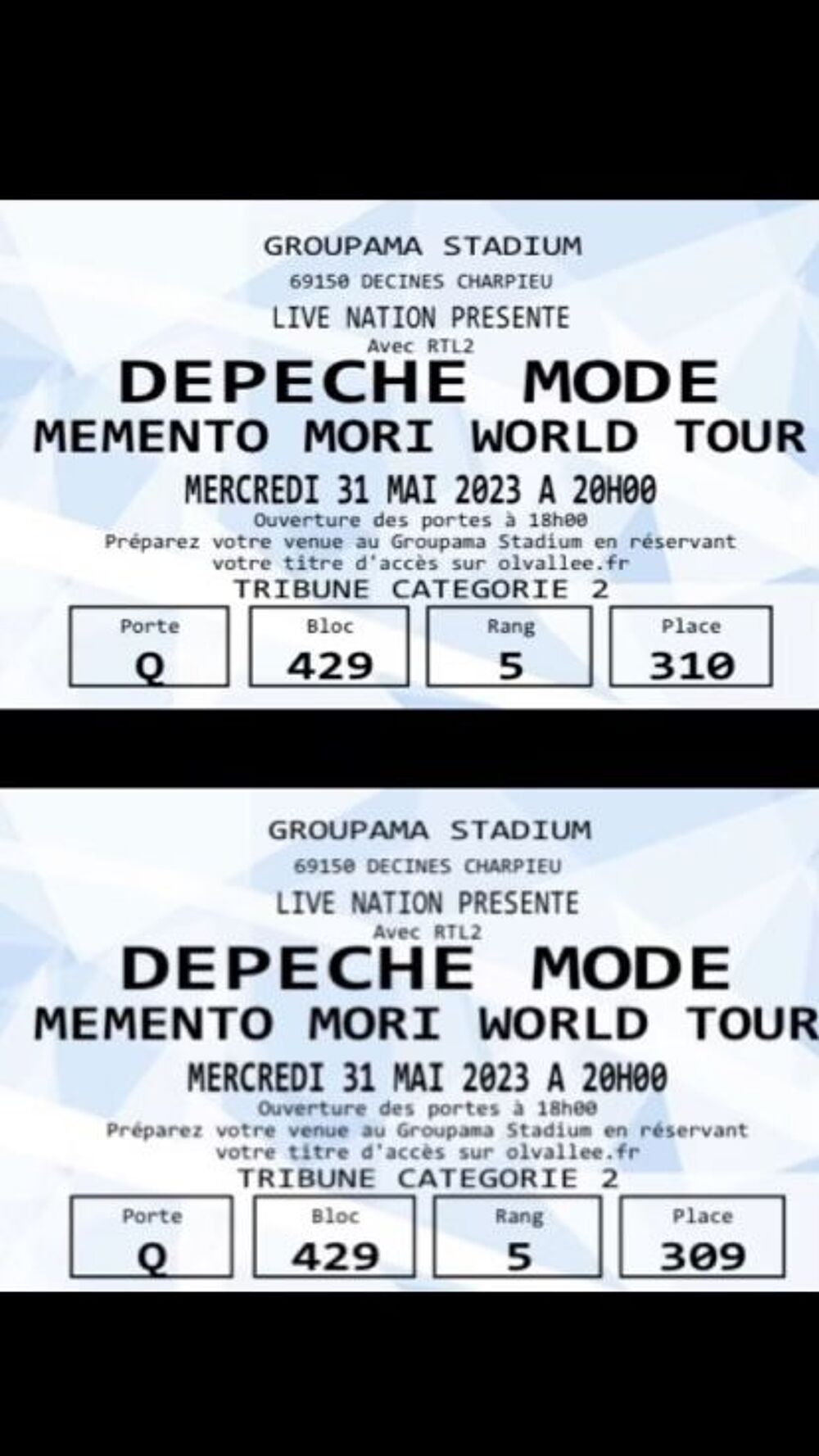 4 billets d&eacute;p&ecirc;che mode Billetterie