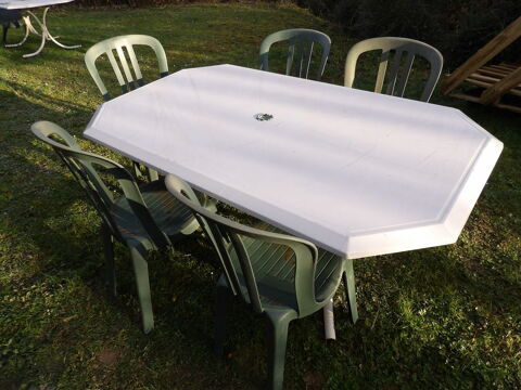 TABLE extérieur en BLANC de 170 x 95 cm avec 5 chaises 110 Ramous (64)