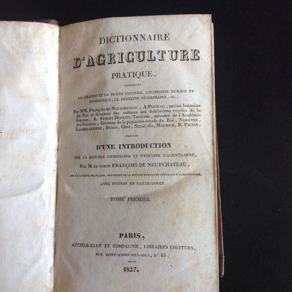 Livre &quot;Dictionnaire d'agriculture&quot; datant de 1827 