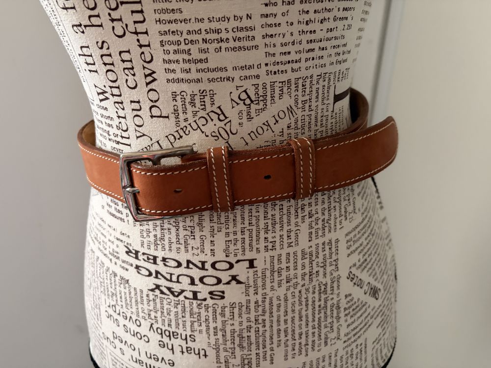Ceinture Herm&egrave;s Gold &amp; White Stitching Cuir Luxe T80 Maroquinerie