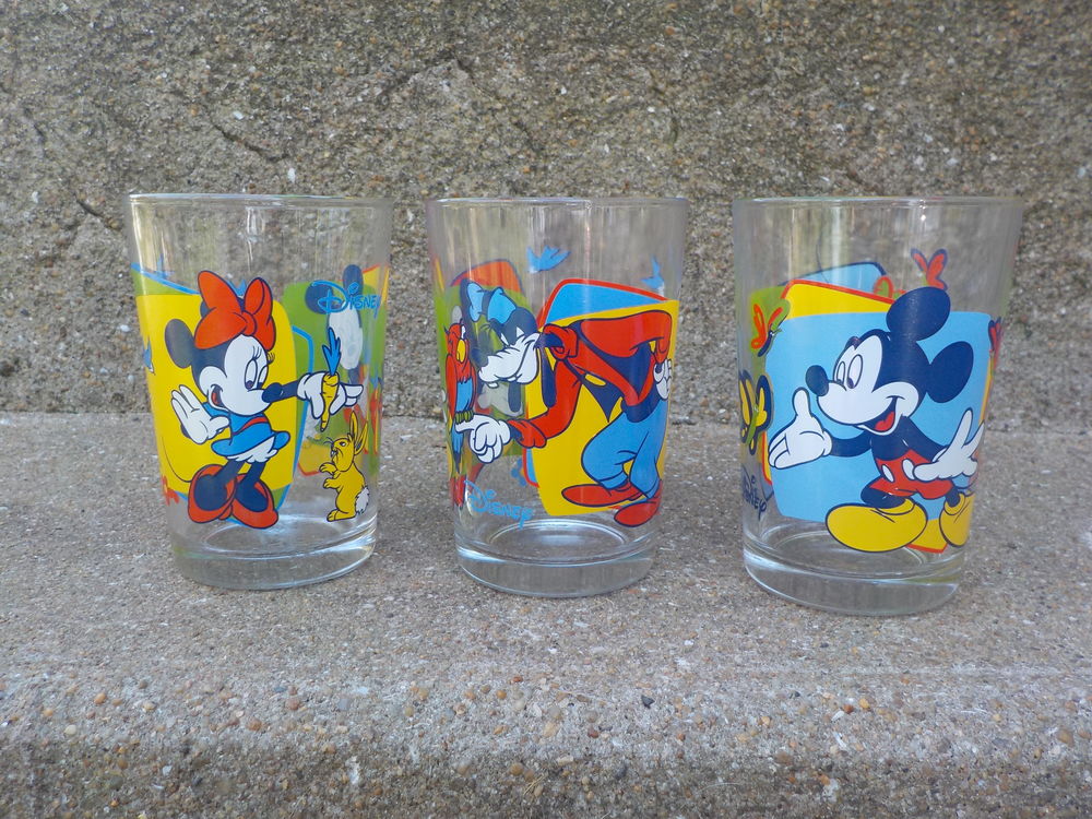LOT DE 3 VERRES A MOUTARDE DECOR DISNEY :MICKEY MINNIE DINGO Cuisine