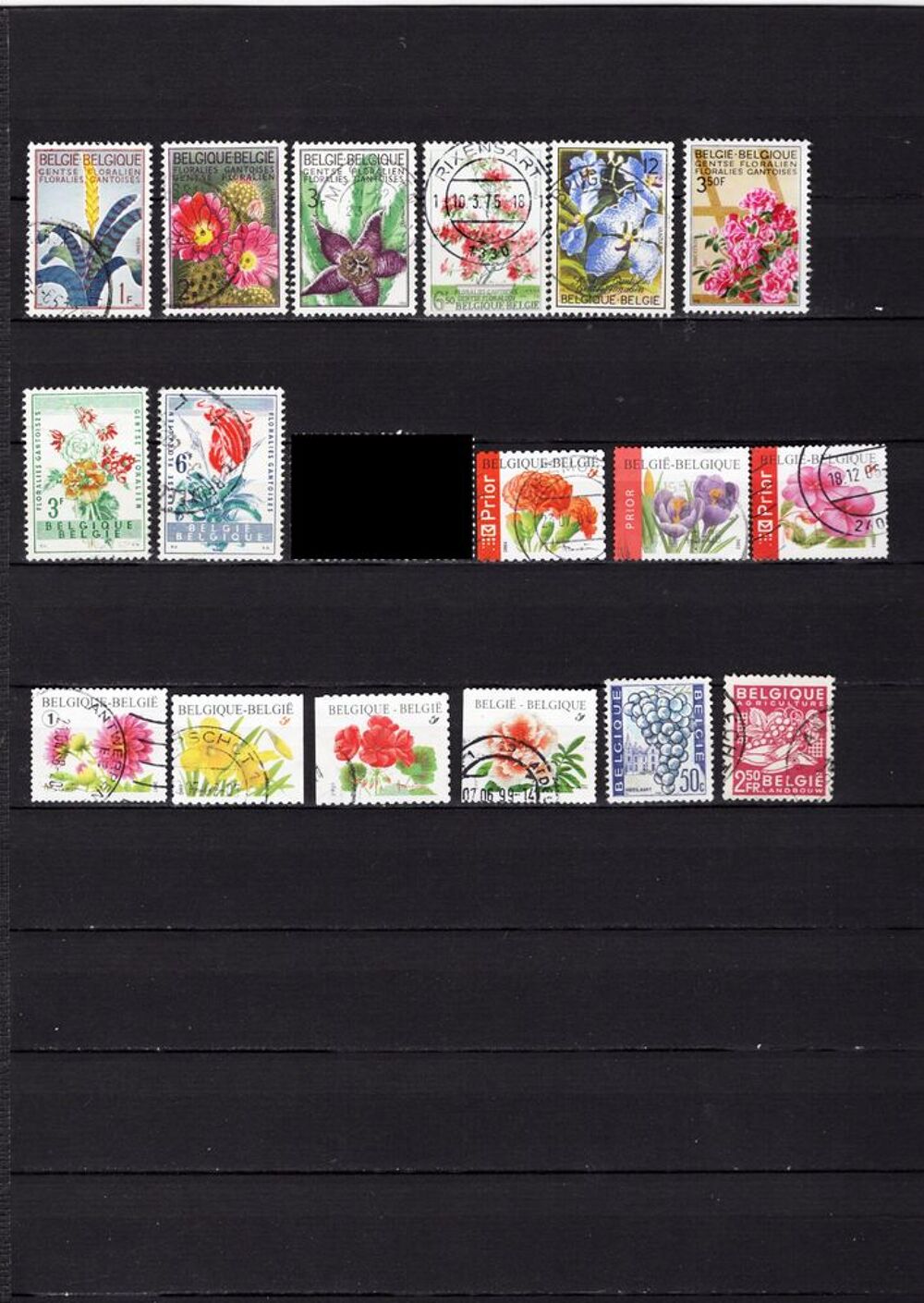 lot de 17 timbres de la BELGIQUE sur la FLORE et les FRUITS 