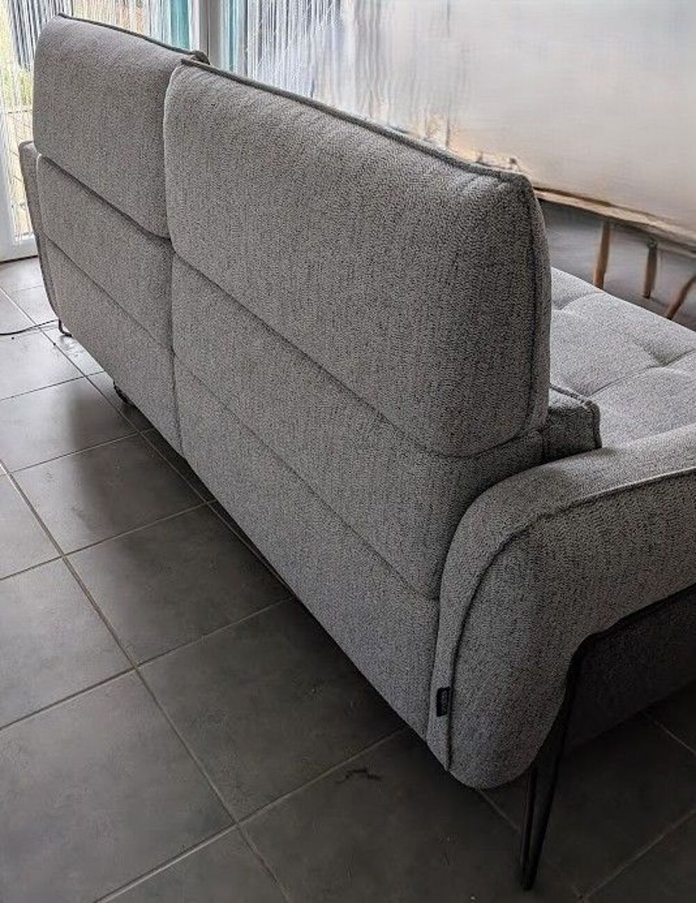 Canap&eacute; 3 places 2 relax &eacute;lectriques CALVINE ? Tissu gris cla Meubles