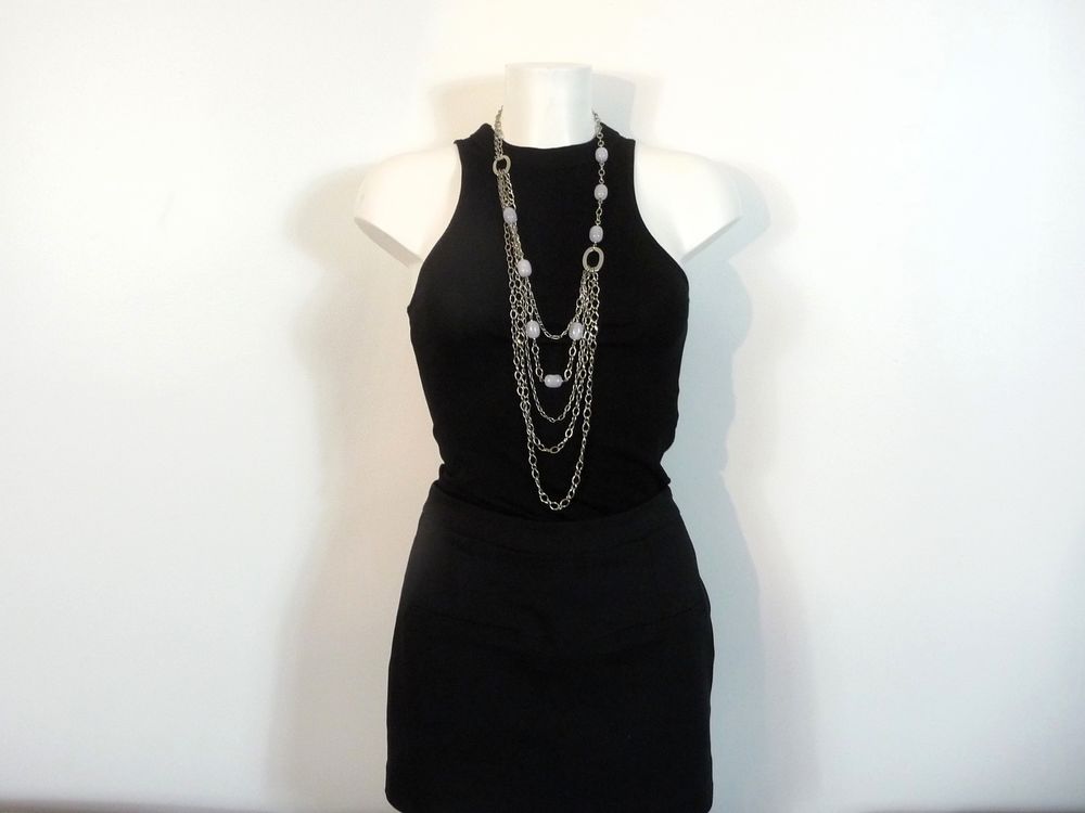 Collier/ Sautoir en M&eacute;tal Argent&eacute; avec Perles Plastique Gris Bijoux et montres