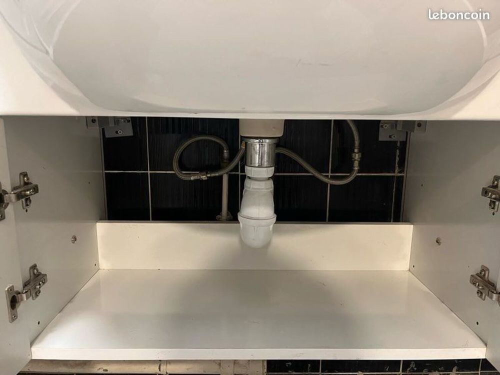 Meuble vasque avec miroir, plan vasque bleu - tr&egrave;s bon &eacute;tat Meubles